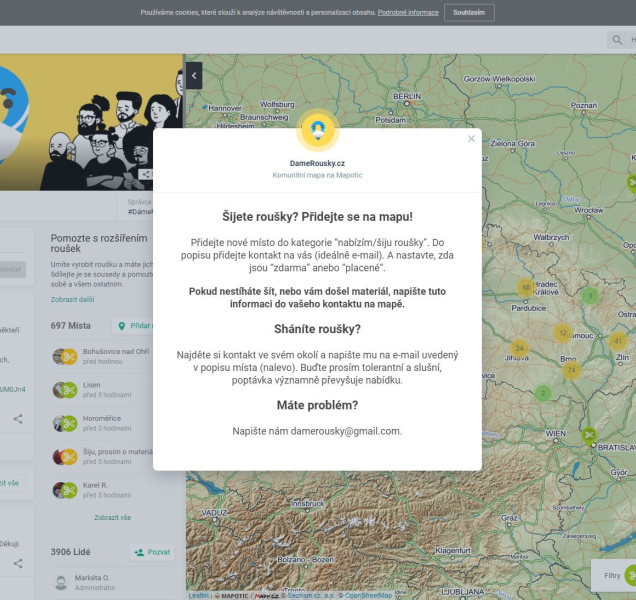 Web s nabídkami a poptávkami roušek